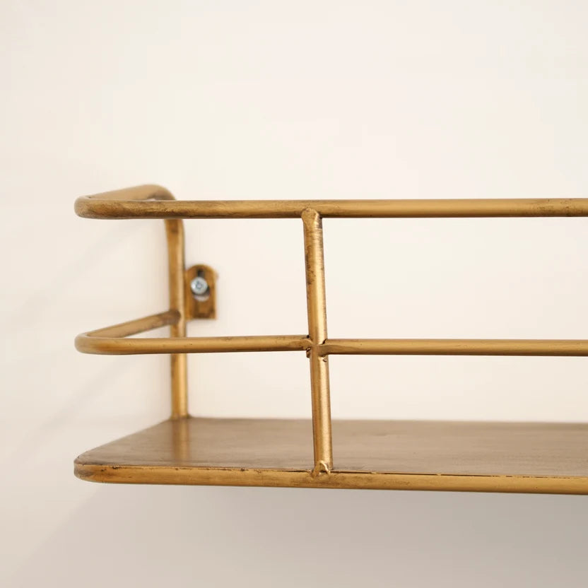 Industrial Gold Metal Shelving Unit | Open Storage Display Rack | Multi-Tier Steel Frame Design | Living Room Office Storage