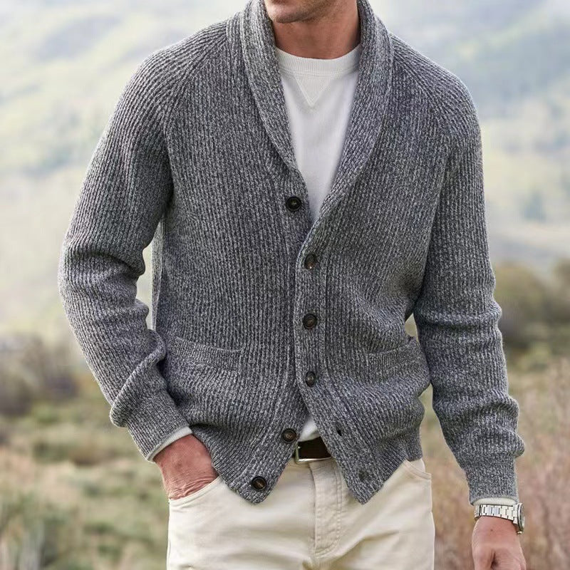 Cardigan da uomo vintage in lana con bottoni - Maglia comoda a V