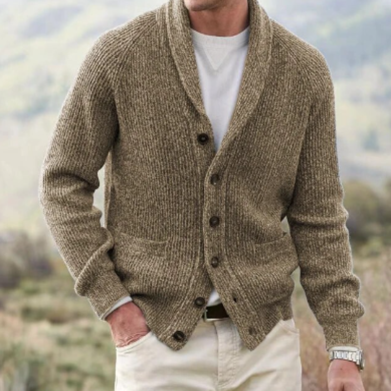Cardigan da uomo vintage in lana con bottoni - Maglia comoda a V