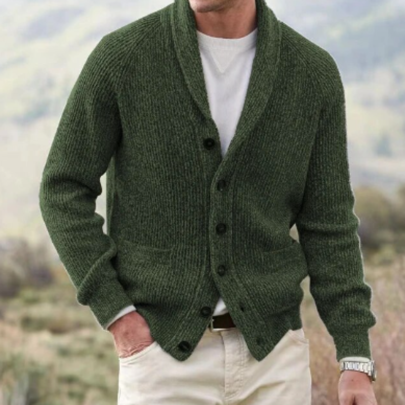 Men's Vintage Wool Button Cardigan - Comfortable Knitted V-Neck