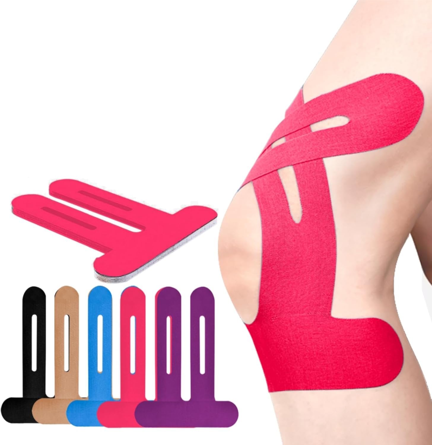 Kniebandage | Vorgeschnittenes Kinesio Tape | Atmungsaktive Knieunterstützung | Flexify