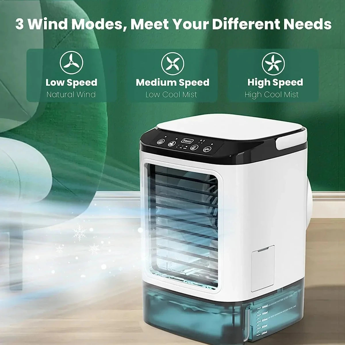 Kompakter Mini Ventilator USB mit Dual Spray und Nachtlicht – 3 Geschwindigkeitsstufen 2