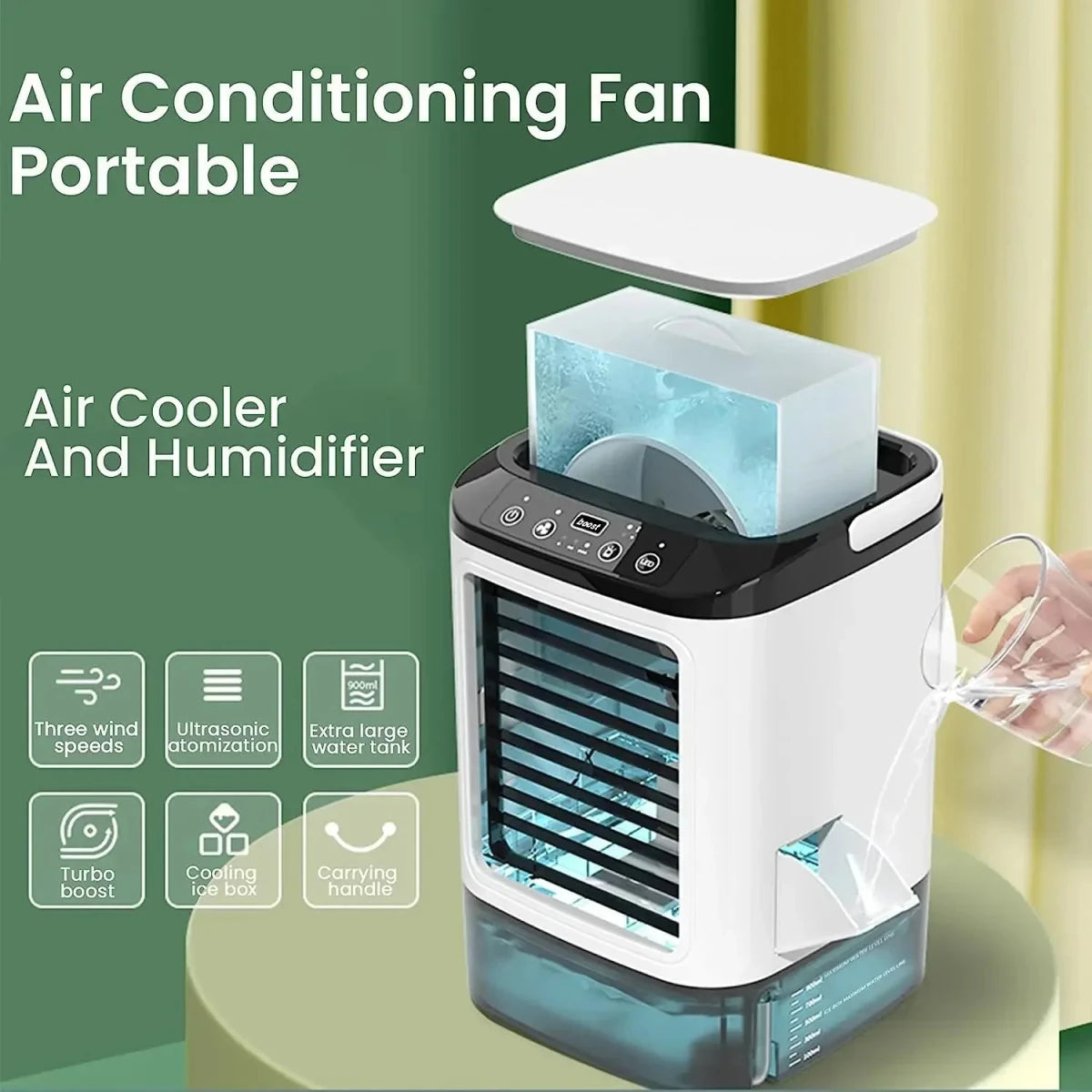 Kompakter Mini Ventilator USB mit Dual Spray und Nachtlicht – 3 Geschwindigkeitsstufen 5