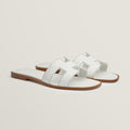 Classic Leather Sandals  White Cut-Out Design With Wooden Sole - Product showcase