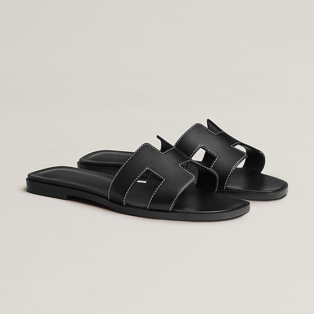 Classic Leather Sandals  White Cut-Out Design With Wooden Sole - Detailed view