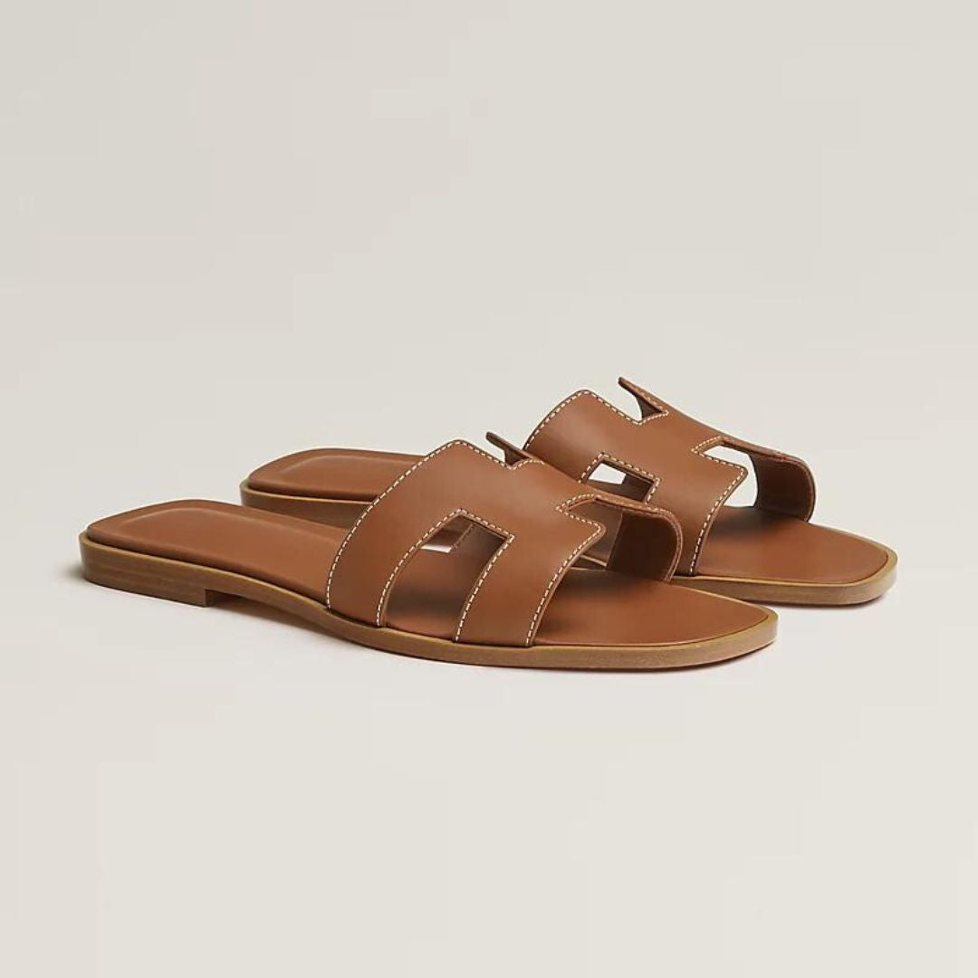 Classic Leather Sandals  White Cut-Out Design With Wooden Sole - Product example