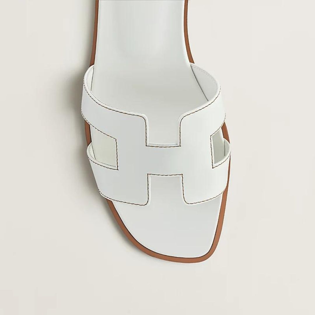 Classic Leather Sandals  White Cut-Out Design With Wooden Sole - Product detail 4