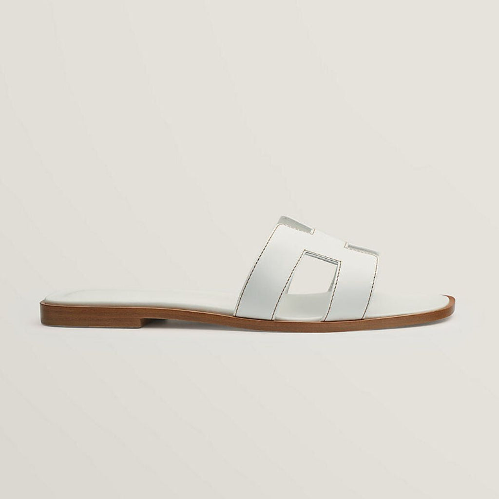 Classic Leather Sandals  White Cut-Out Design With Wooden Sole - Product detail 5