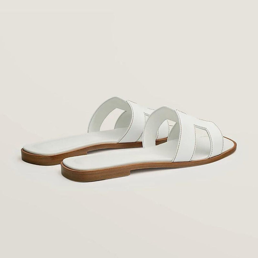 Classic Leather Sandals  White Cut-Out Design With Wooden Sole - Product detail 6