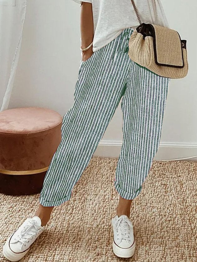 Pantaloni da donna in lino con vita elasticizzata