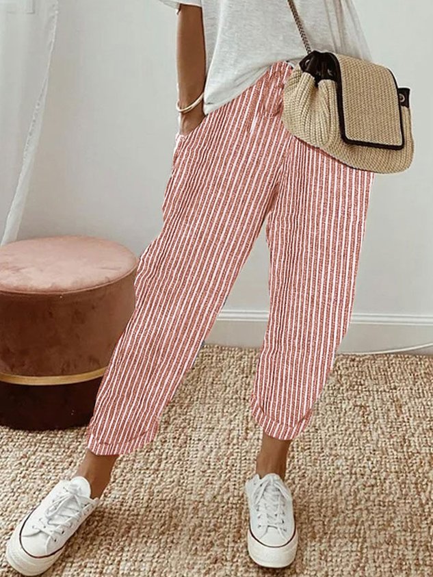 Pantaloni da donna in lino con vita elasticizzata