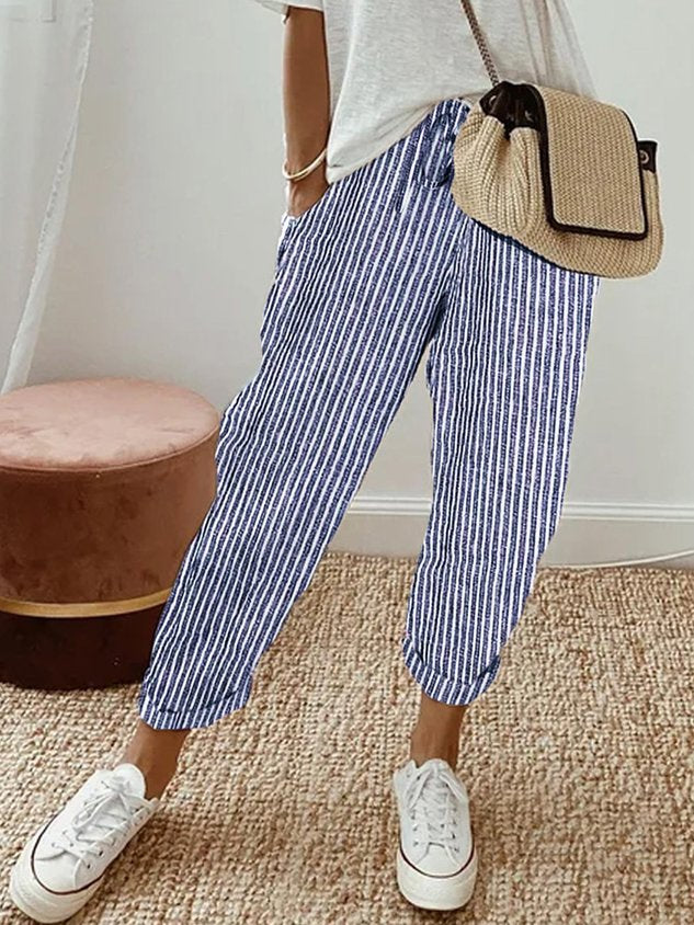 Pantaloni da donna in lino con vita elasticizzata