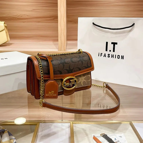 Designer Crossbody Bag | Colorblock Pattern With Gold Chain