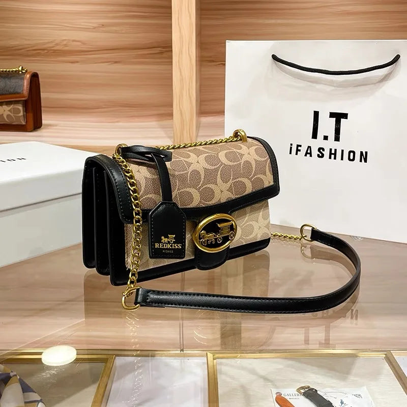 Designer Crossbody Bag | Colorblock Pattern With Gold Chain