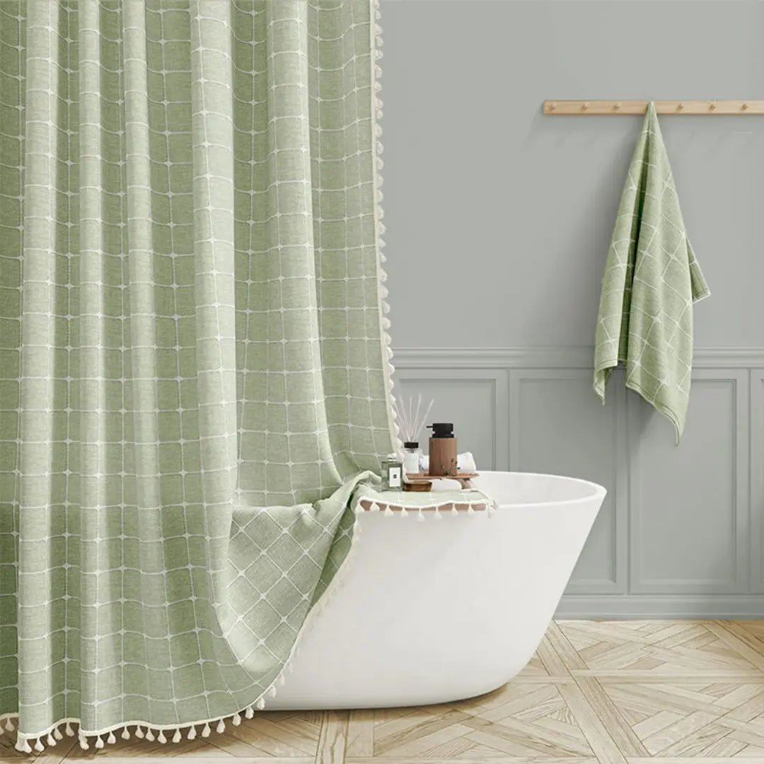 Linen Shower Curtain  Boho Tassel Farmhouse Design - Product detail 5