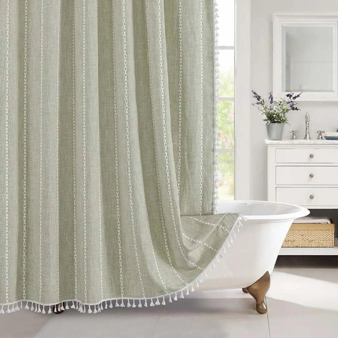Linen Shower Curtain  Boho Tassel Farmhouse Design - Product detail 7