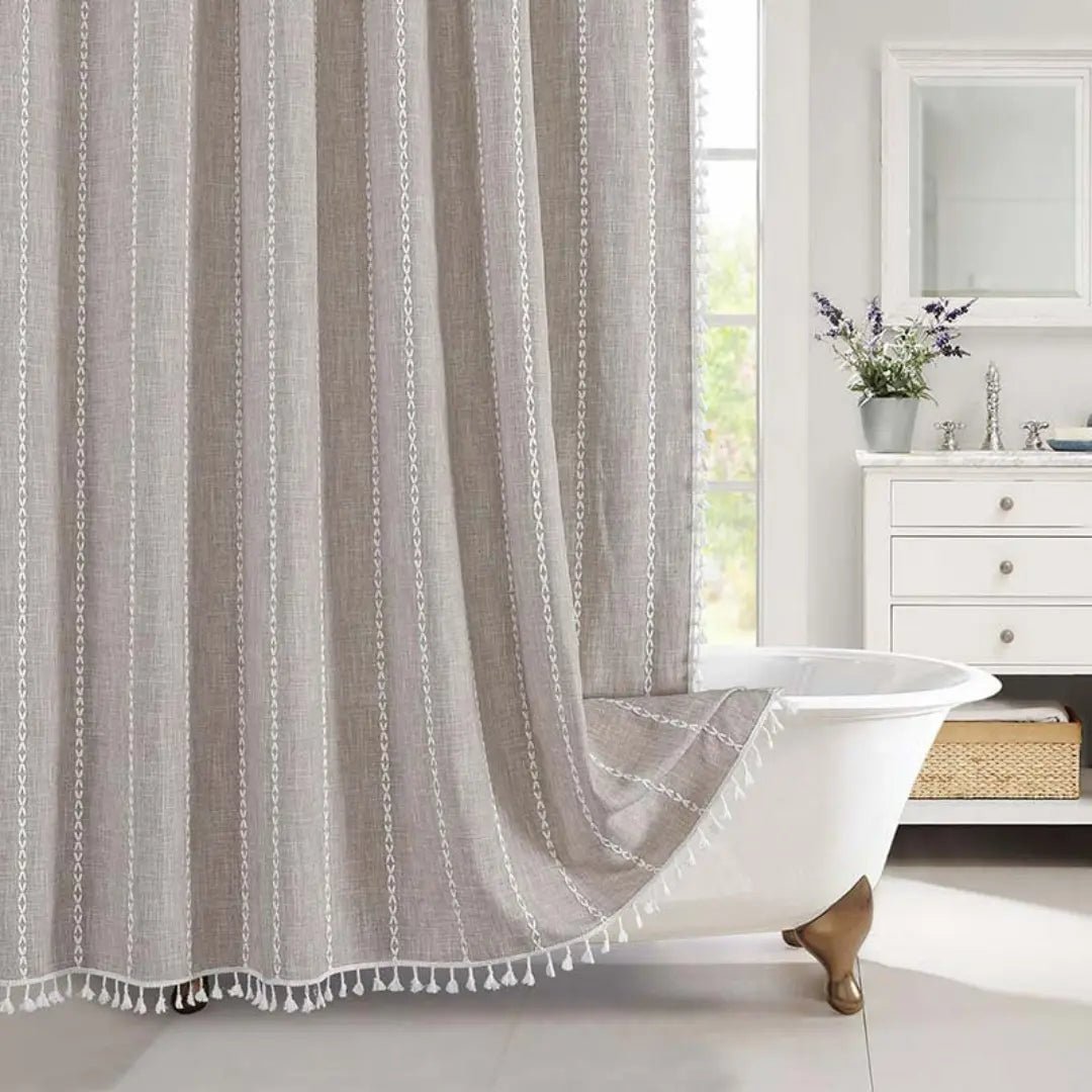 Linen Shower Curtain  Boho Tassel Farmhouse Design - Product detail 8