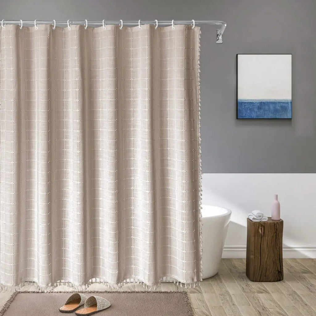 Linen Shower Curtain  Boho Tassel Farmhouse Design - Product detail 9