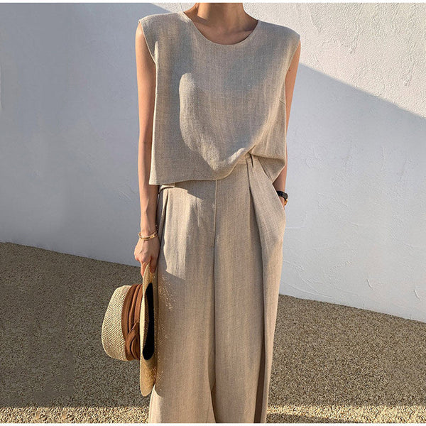 Women’s Linen Set with Wide Leg Trousers and Top