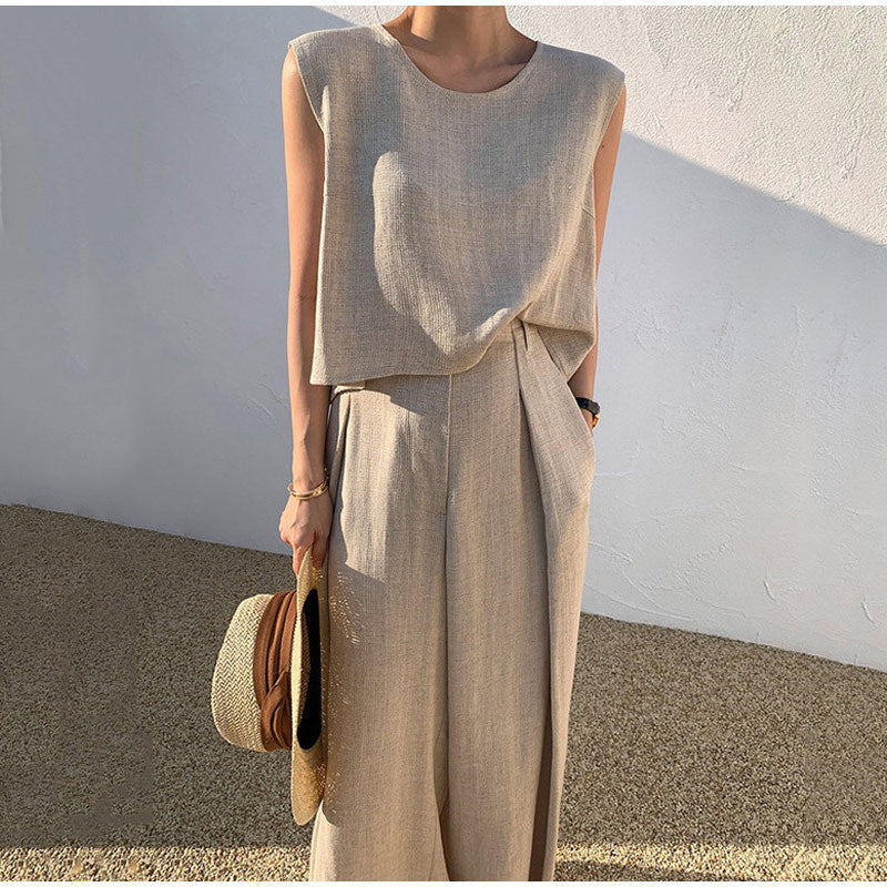 Women’s Linen Set with Wide Leg Trousers and Top