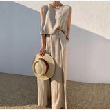 Women’s Linen Set with Wide Leg Trousers and Top