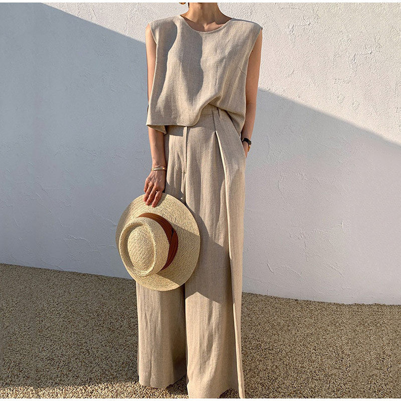Women’s Linen Set with Wide Leg Trousers and Top