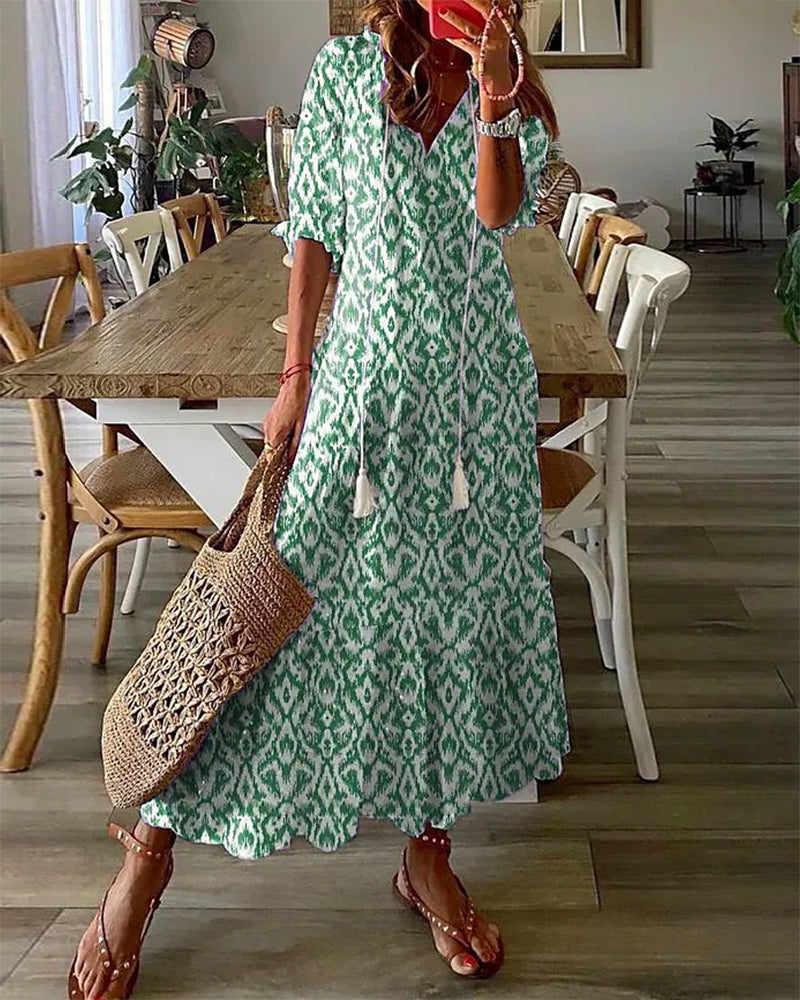 Boho midi šaty s výstřihem do V
