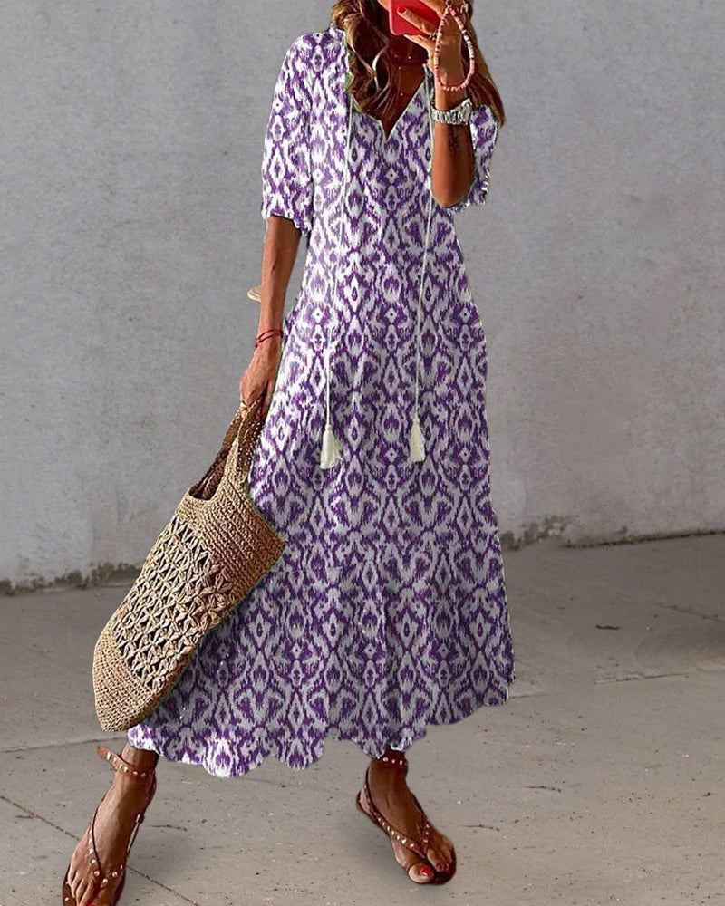 Boho midi šaty s výstřihem do V