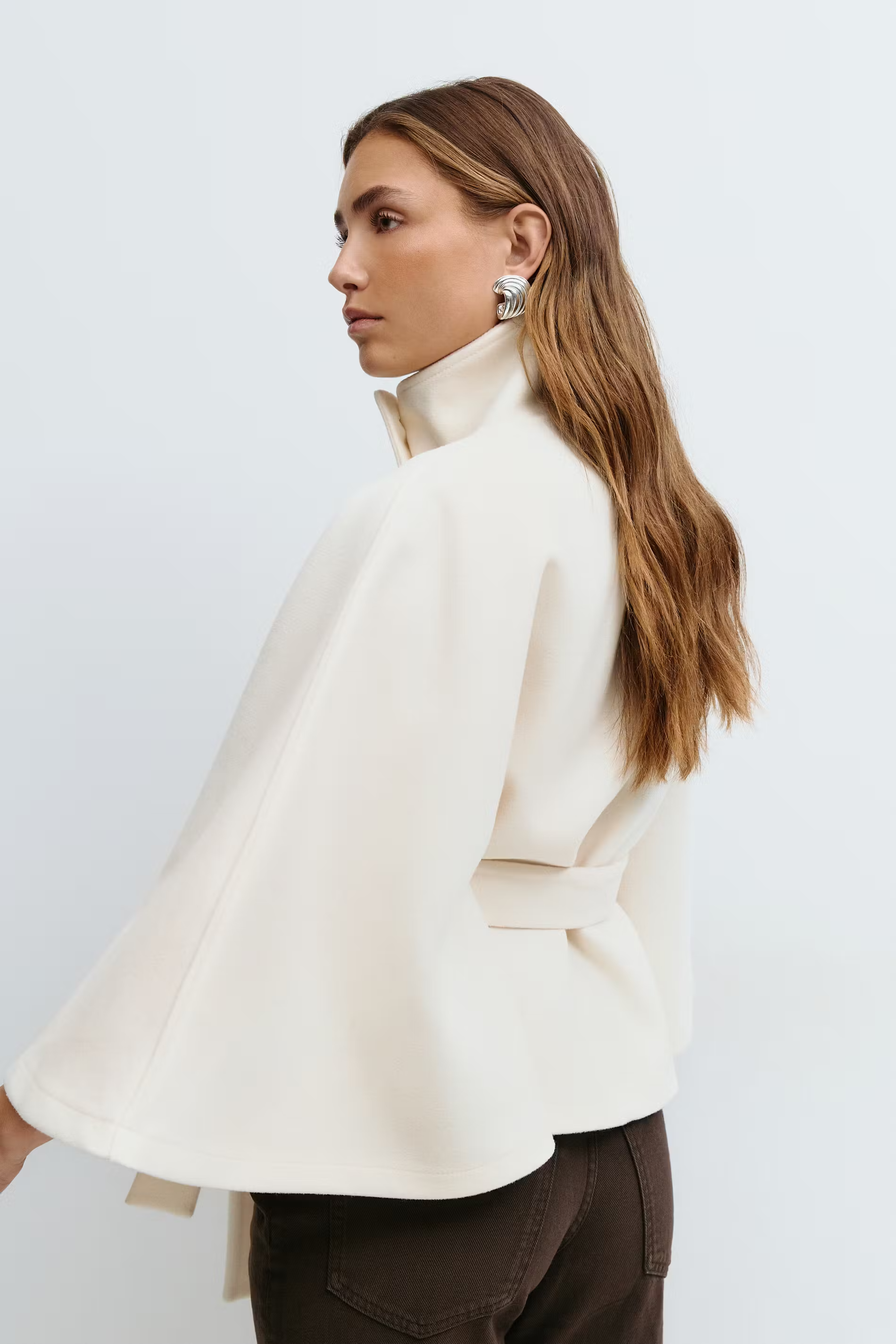 Womens Cape Coat  High Collar Button Front Design - Product detail 4