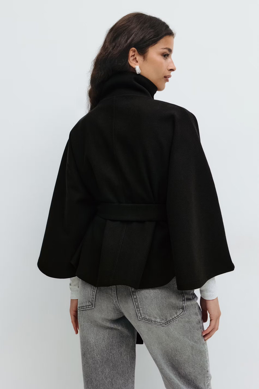 Womens Cape Coat  High Collar Button Front Design - Product detail 5
