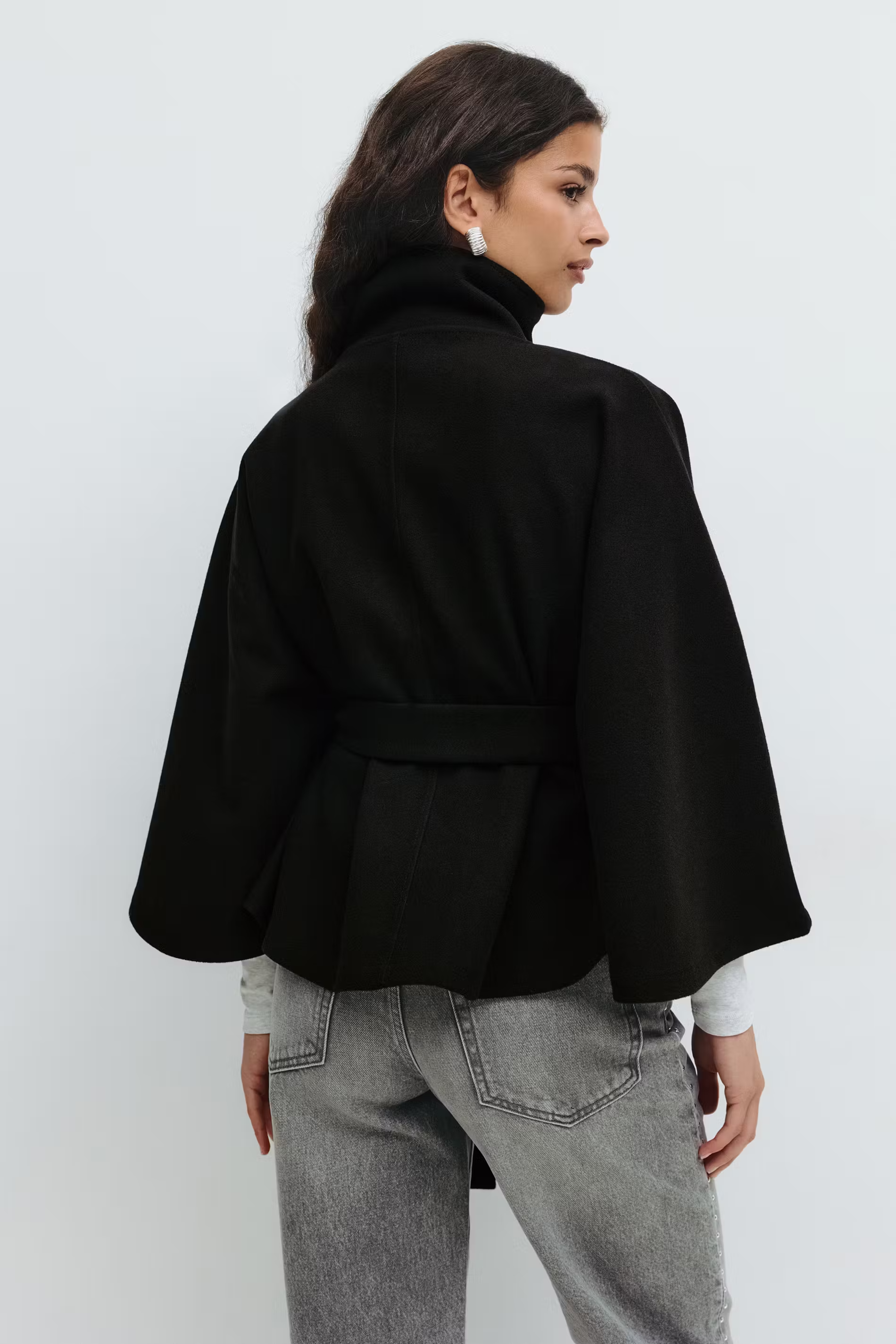 Womens Cape Coat  High Collar Button Front Design - Product detail 5