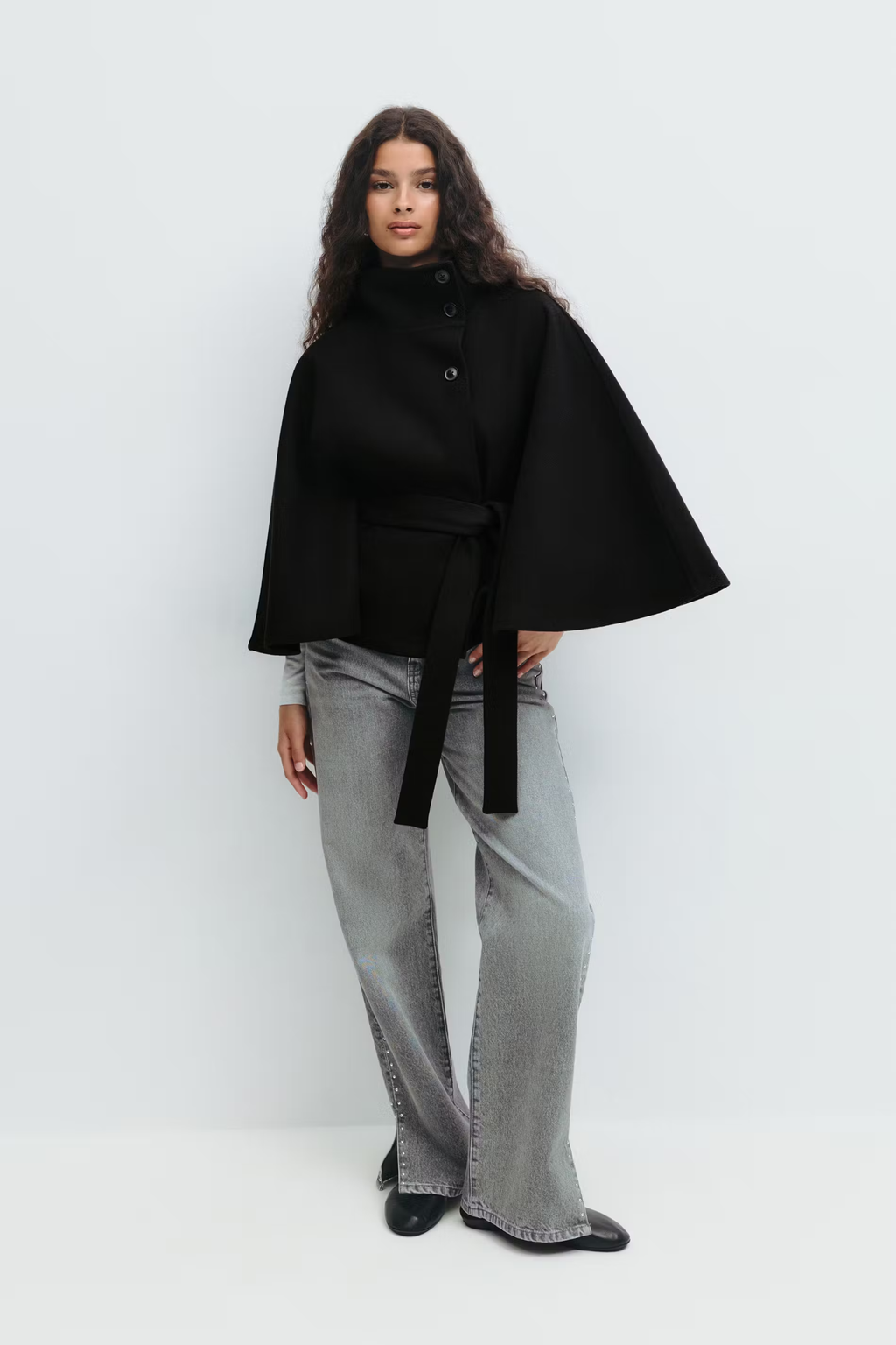 Womens Cape Coat  High Collar Button Front Design - Product detail 7