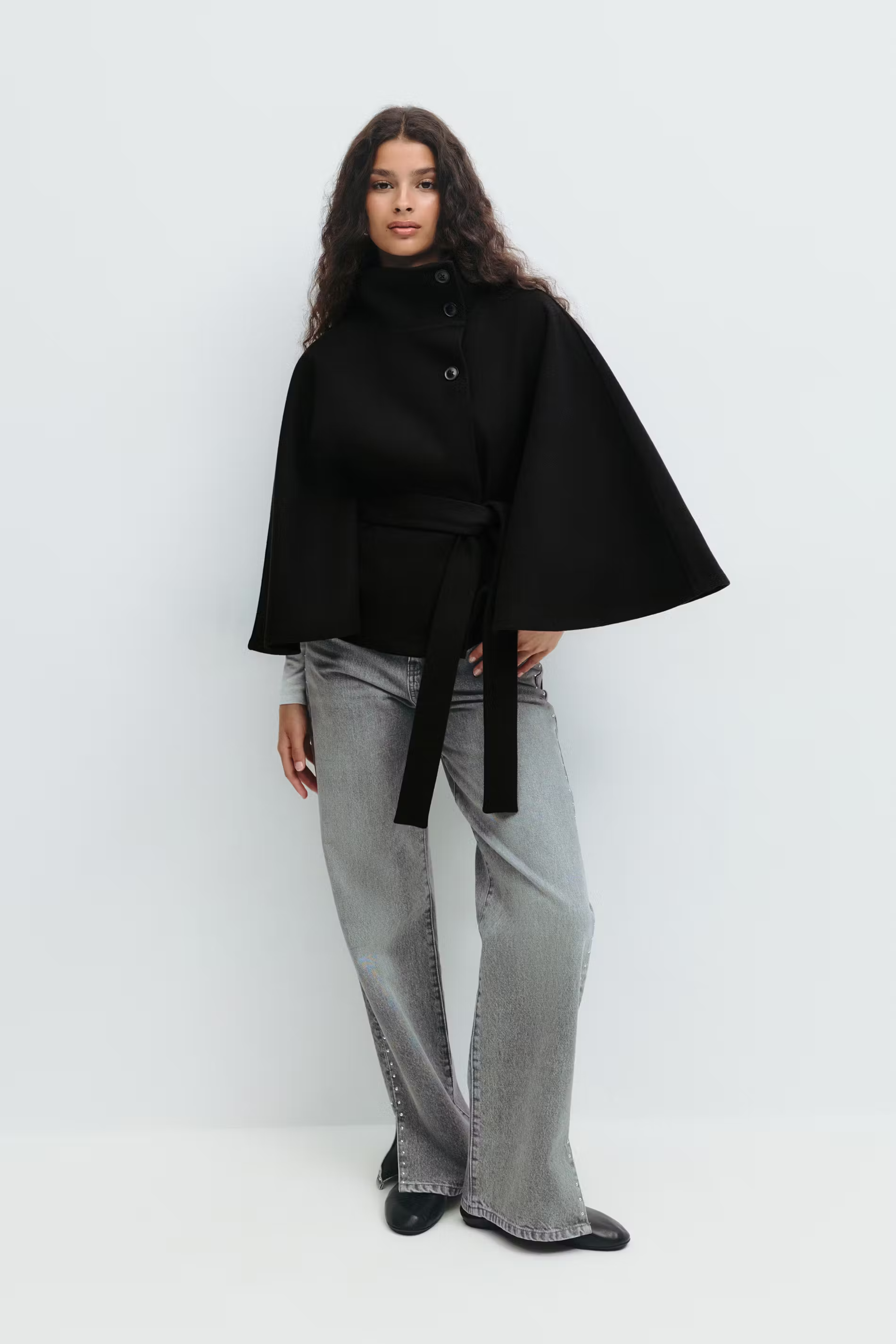 Womens Cape Coat  High Collar Button Front Design - Product detail 7