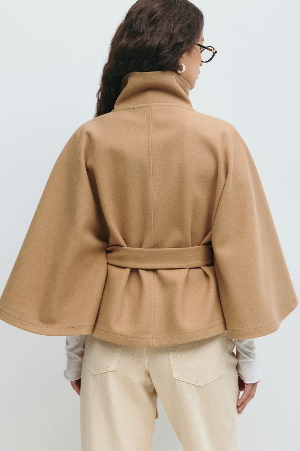 Womens Cape Coat  High Collar Button Front Design - Product detail 9