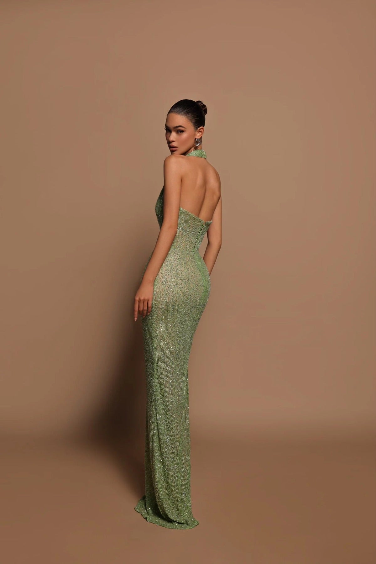 Women's Glitter Halter Neck Fitted Maxi Dress | Sparkling Evening Party Gown for Formal Occasions and Special Events