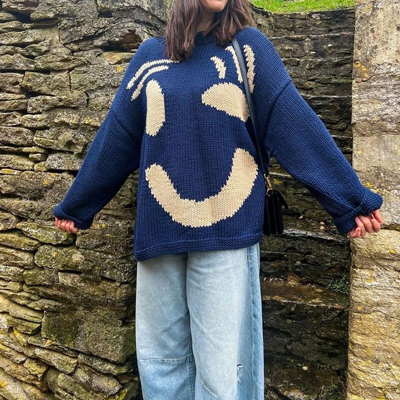 Oversized Chunky Knit Drop Shoulder Long Sleeve Crew Neck Jumper