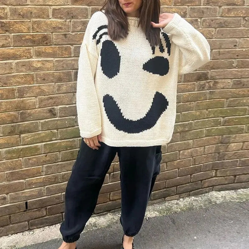 Oversized Chunky Knit Drop Shoulder Long Sleeve Crew Neck Jumper