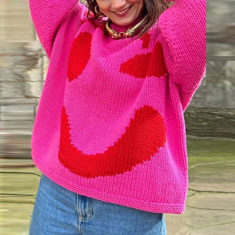 Oversized Chunky Knit Drop Shoulder Long Sleeve Crew Neck Jumper