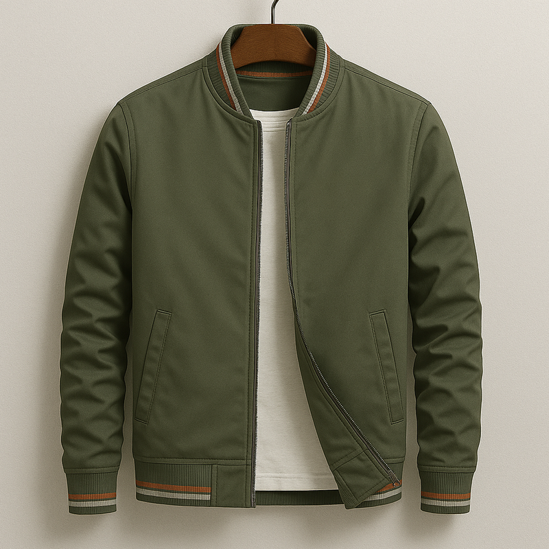 Men’s Bomber Jacket with Stripe Detail - Lightweight Casual Layer
