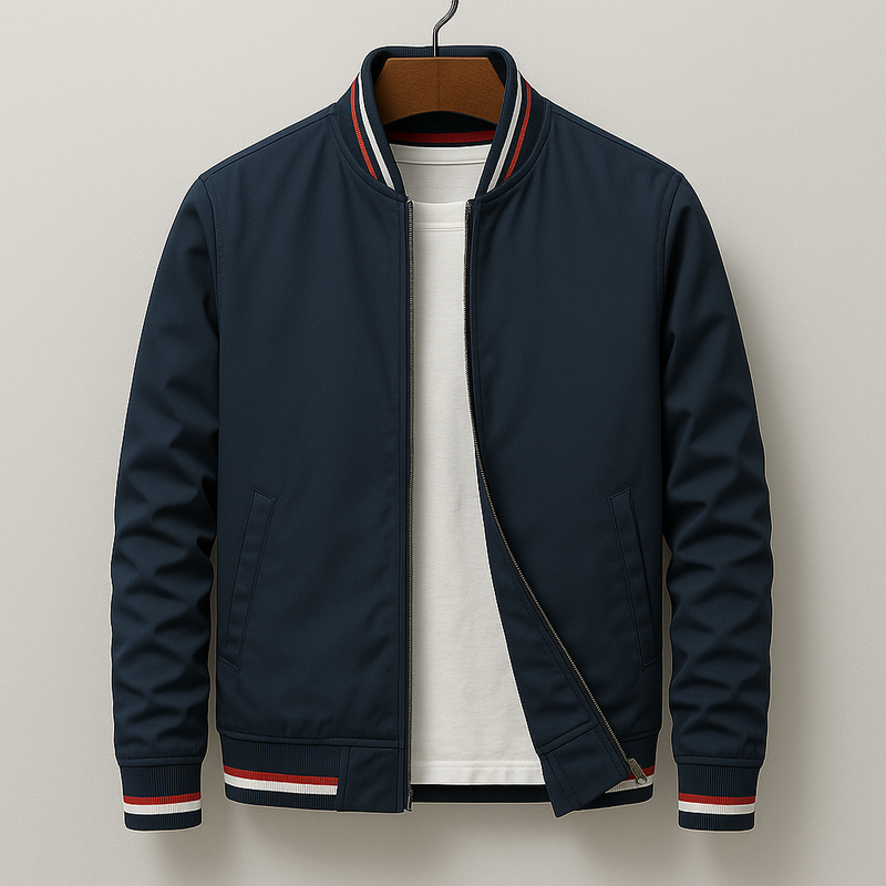 Men’s Bomber Jacket with Stripe Detail - Lightweight Casual Layer