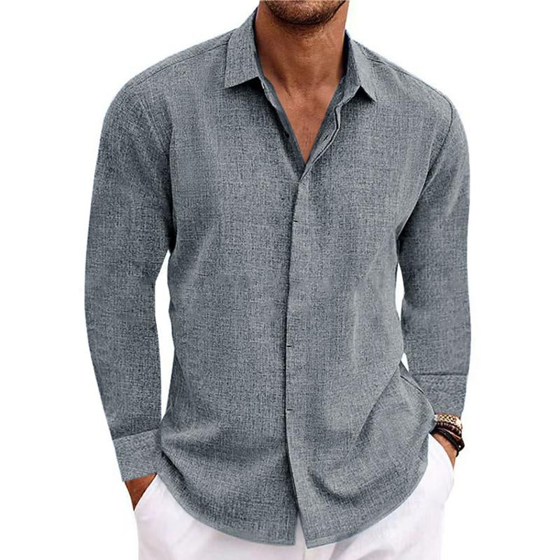 Men’s Cotton-Linen Long-Sleeve Shirt – Slim Fit