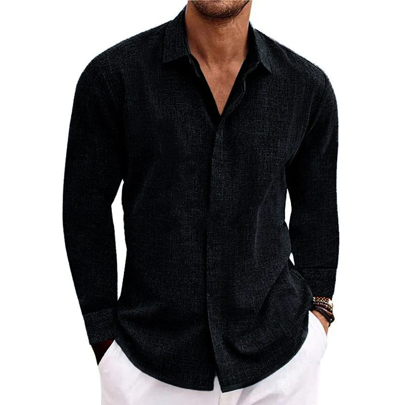 Men’s Cotton-Linen Long-Sleeve Shirt – Slim Fit1