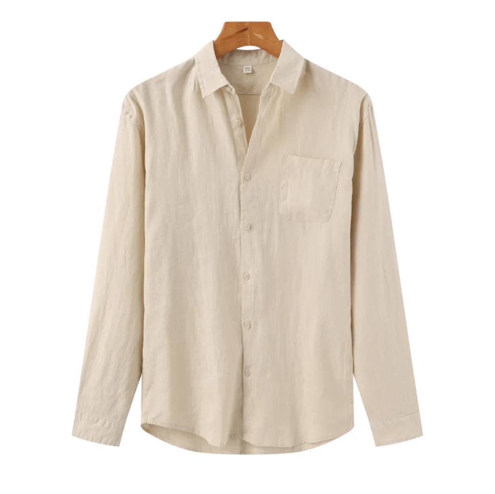 Men's Lightweight Linen Shirt with Relaxed Fit, Long Sleeves, and Chest Pocket for Casual Elegance 0