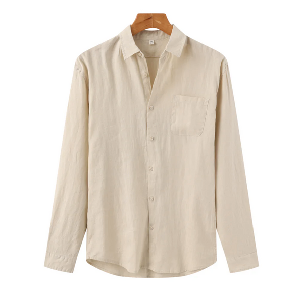 Men's Lightweight Linen Shirt with Relaxed Fit, Long Sleeves, and Chest Pocket for Casual Elegance 0