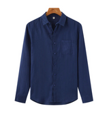 Men's Lightweight Linen Shirt with Relaxed Fit, Long Sleeves, and Chest Pocket for Casual Elegance 1