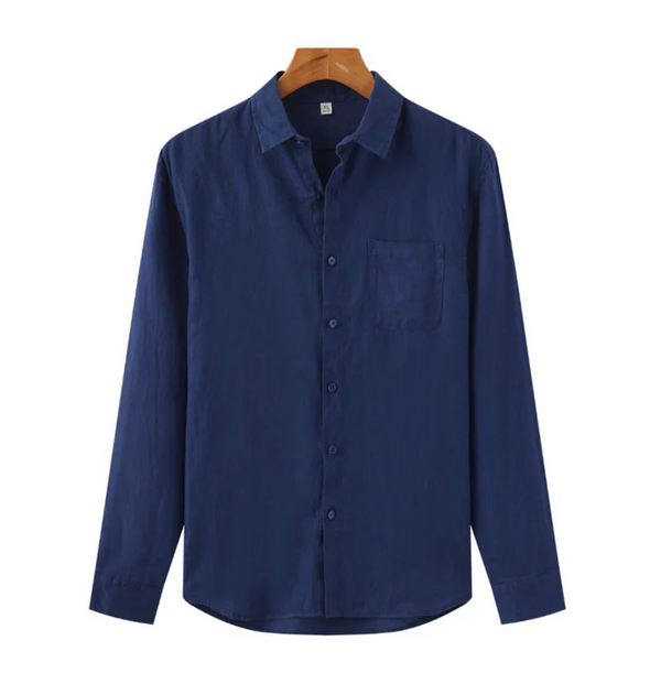 Men's Lightweight Linen Shirt with Relaxed Fit, Long Sleeves, and Chest Pocket for Casual Elegance 1