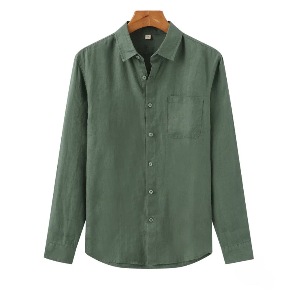 Men's Lightweight Linen Shirt with Relaxed Fit, Long Sleeves, and Chest Pocket for Casual Elegance 2