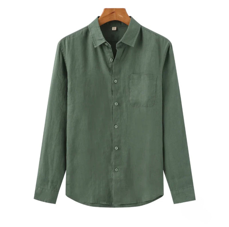 Men's Lightweight Linen Shirt with Relaxed Fit, Long Sleeves, and Chest Pocket for Casual Elegance 2