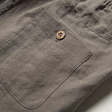 Close-up of a gray pocket with a button on a garment