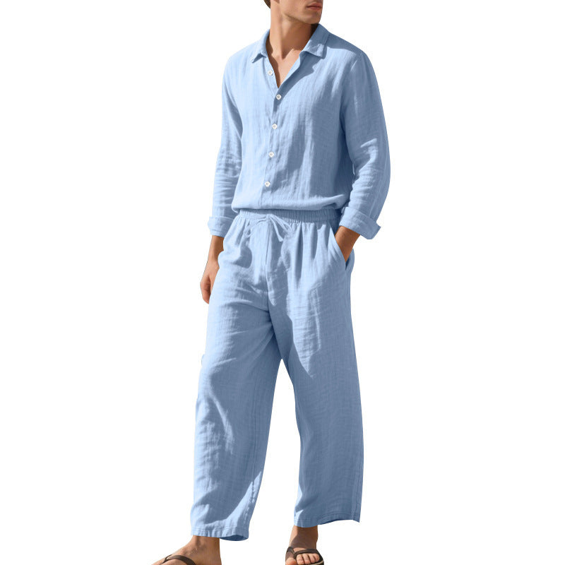 Men's Linen Blend Shirt Trousers Set Relaxed Fit 1